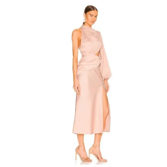 NWT Misha Collection x Revolve Maryan Dress in Pink Rose Cloud Cut Out Faux Wrap - Picture 2 of 14